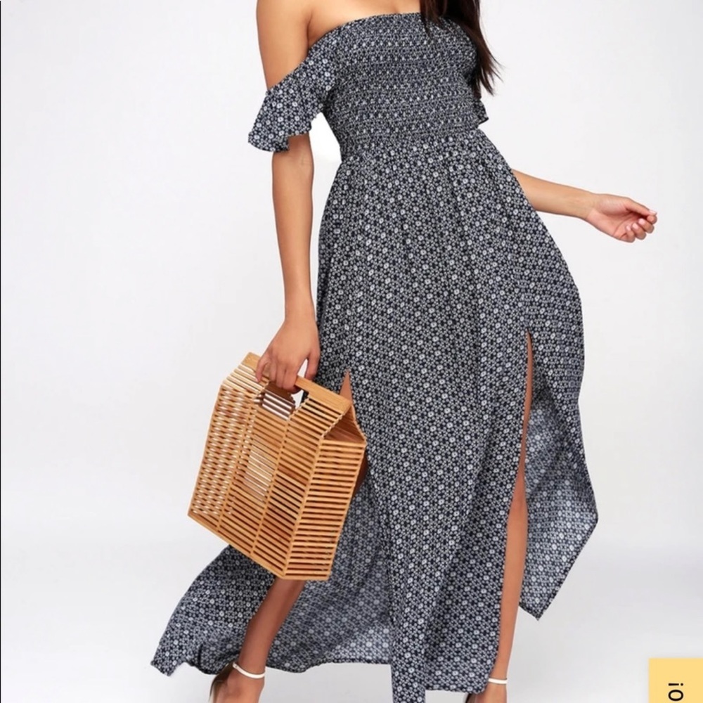 Lulu’s Catch the Sun Navy Blue Off Shoulder Maxi Dress - Picture 2 of 14